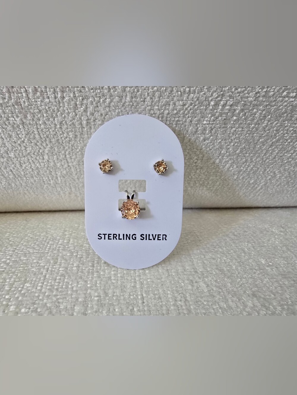 Sterling Silver Citrine CZ Stud Earrings and Pendant Set